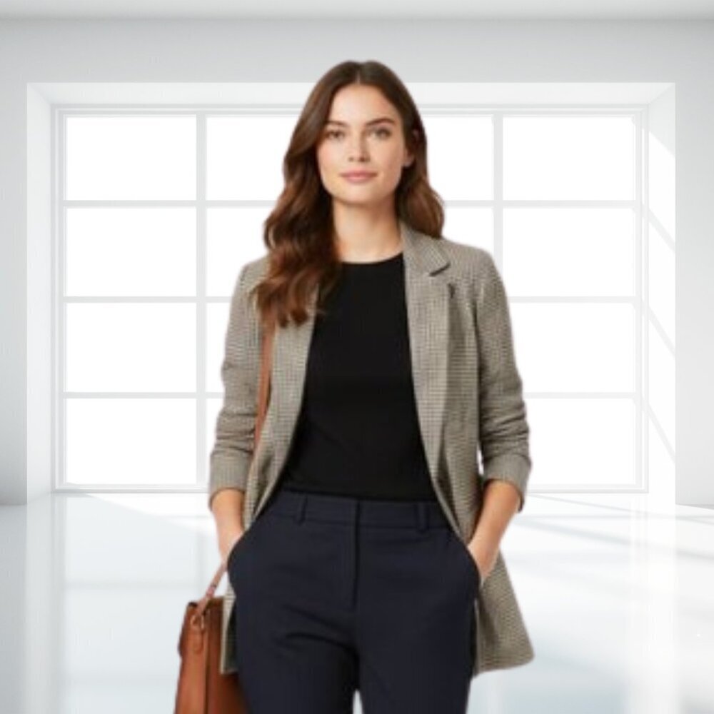 Shein Houndstooth Blazer Women’s Classic Check Jacket | Structured Shoulder Pads